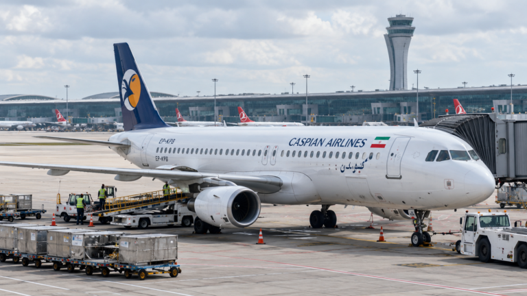İran uçağı için İstanbul Havalimanı apronunda Caspian Airlines uçağının özgün canlandırması