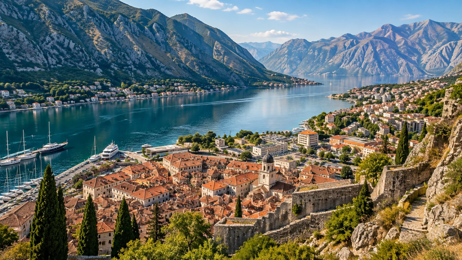 Karadağ'da gezilecek 5 yer rotasında Kotor'un surları, kiremit çatılı yapıları ve körfezi