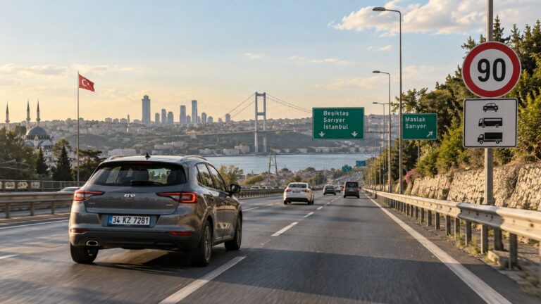 Límites de velocidad en Turquía señalizados en una vía urbana de Estambul