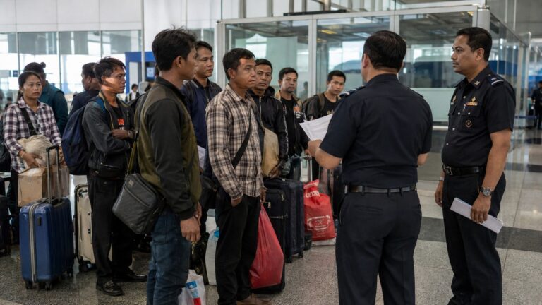 Malezya Myanmar geri gönderme sürecinde havalimanında evrak kontrolünden geçen yolcular