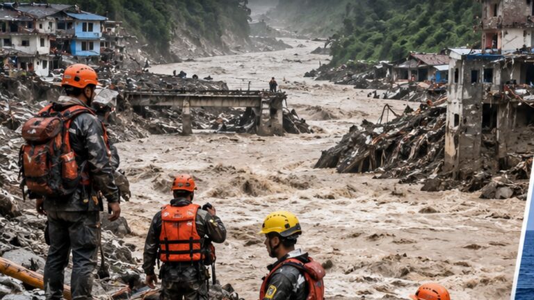 Nepal sel felaketi sonrası yıkılan nehir vadisinde çalışan arama kurtarma ekipleri