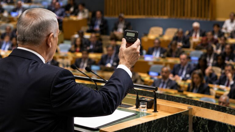 Netanyahu BM kürsüsünde çağrı cihazıyla tüm dünyayı tehdit etti