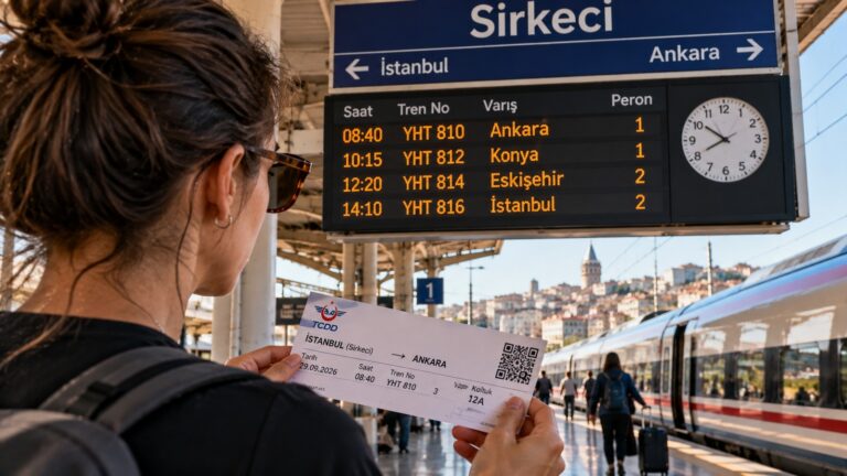 Nombres de ciudades turcas en español y turco en una estación ferroviaria
