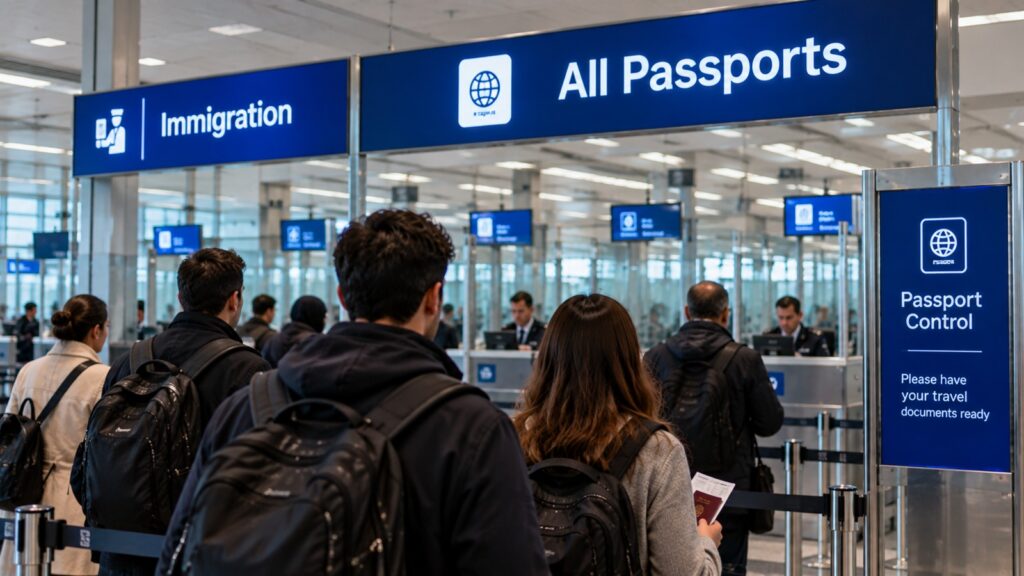 Norveç pasaport kontrolünü geri getirdi: 14 Eylül’e kadar sürecek 1 Norveç sınır kontrolü haberini temsil eden havalimanı pasaport kontrolünde bekleyen yolcular