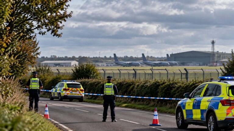RAF Fairford soruşturması ve RAF üssü çevresindeki polis tedbirlerine ilişkin özgün görsel