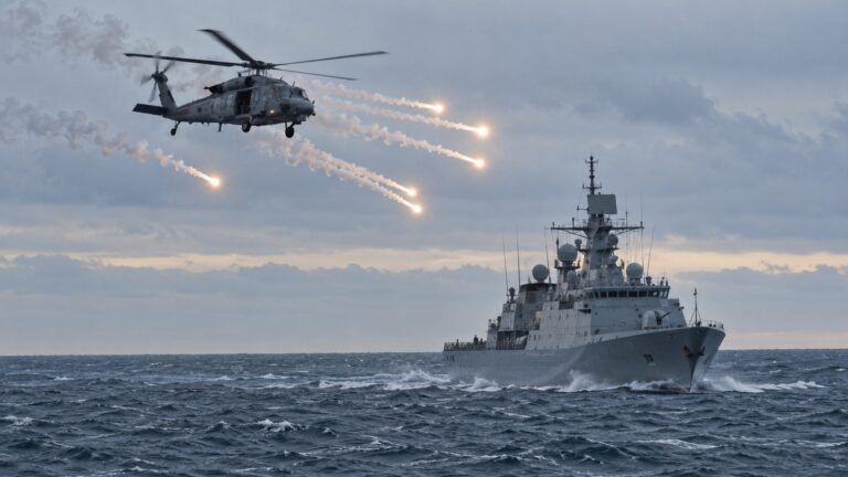 Rus savaş gemisi Danimarka helikopteri olayını temsil eden Baltık Denizi sahnesi