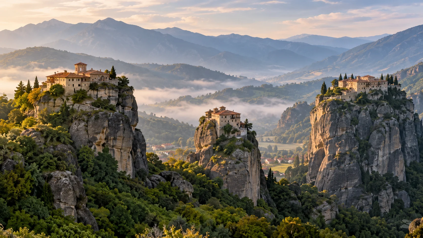 Meteora kaya manastırları temsili görünümü