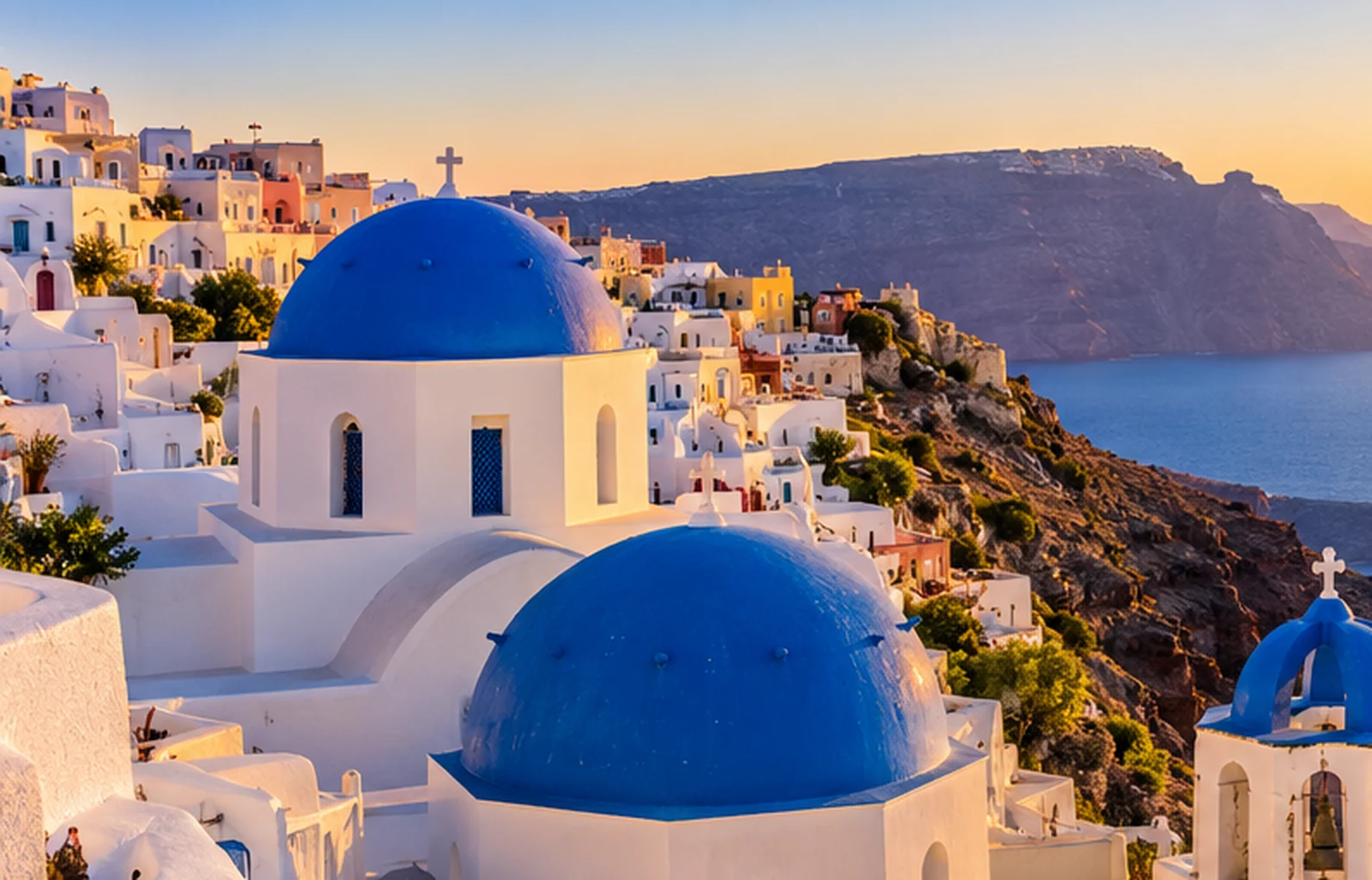 Santorini: Oia ve kaldera temsili görünümü