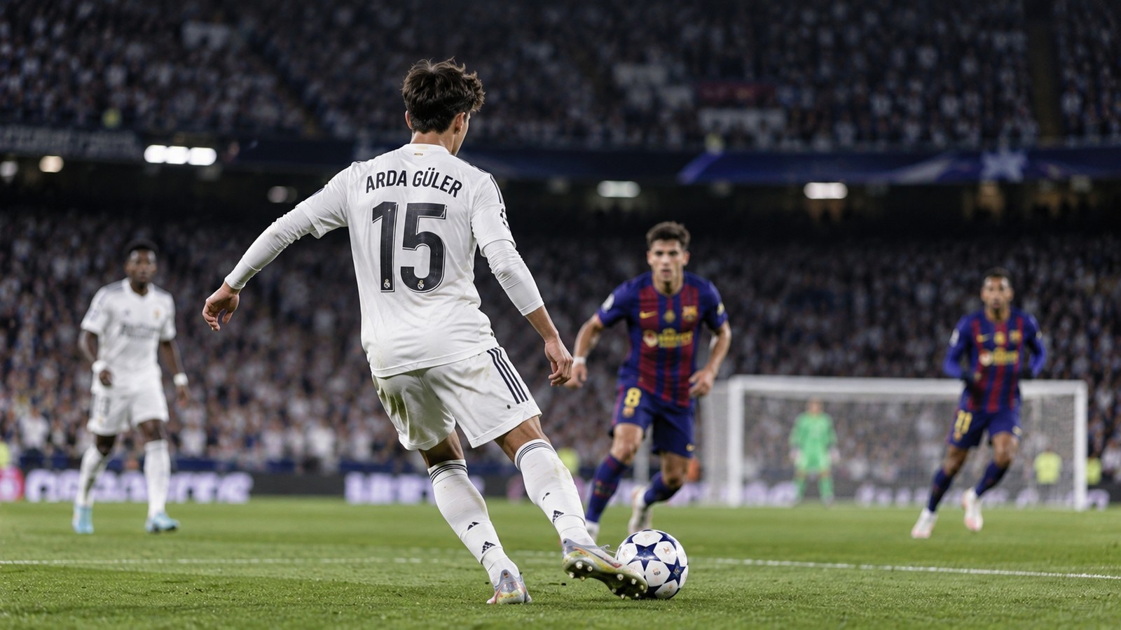 Arda Güler 15 numaralı formasıyla Real Madrid orta sahasında