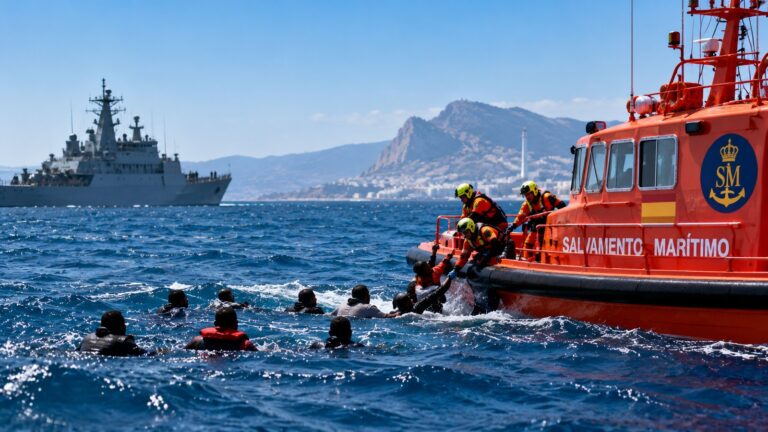 Ceuta açıklarında göçmen kurtarma ve İspanyol deniz kurtarma ekibi