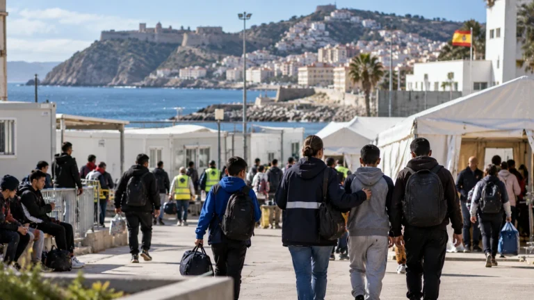 Ceuta göç krizi kapsamında refakatsiz gençlerin kabul merkezine yönlendirilişini temsil eden görsel