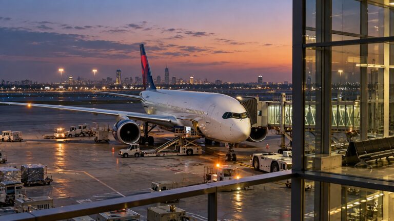 Delta Riyad uçuşu Mart 2027’ye ertelenirken havaalanında bekleyen yolcu uçağı