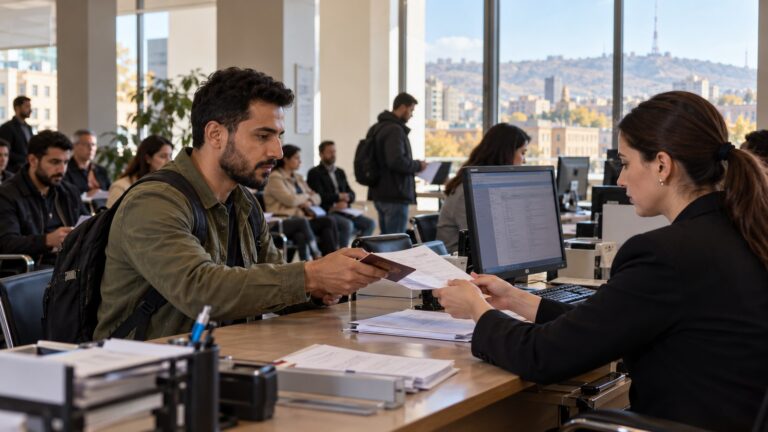 Ermenistan çalışma vizesi W-1 taslağı için Erivan’da temsili başvuru sahnesi