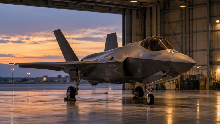 F-35 teslimatı konusu için hangarda bulunan beşinci nesil savaş uçağı