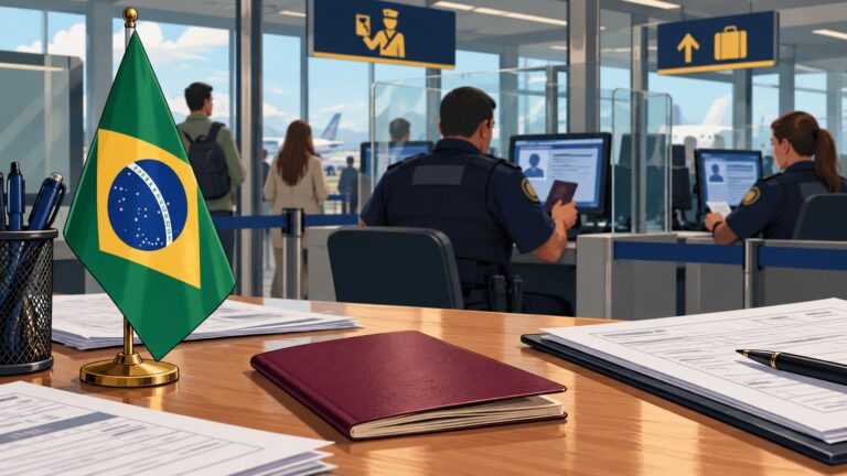 Flávio Bolsonaro haberinde Brezilya bayrağı ve pasaport kontrolünün temsili görseli