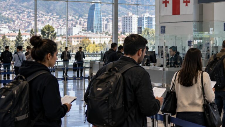 Gürcistan'da sınır dışı süreçleriyle ilgili sınır kontrolü sahnesi