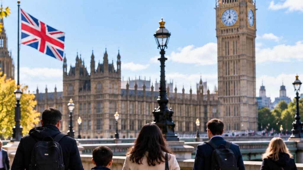 aile hayatına dayalı oturum ile ilgili İngiltere 8. madde tasarısı ve Londra parlamento manzarası