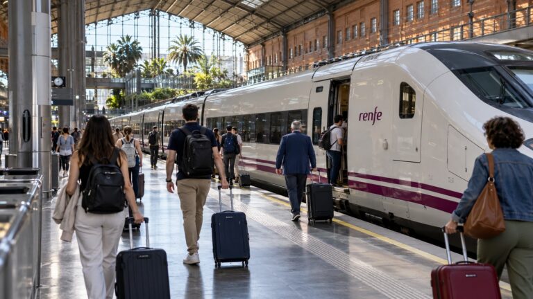 İspanya tren grevi haberine eşlik eden Renfe treni ve perondaki yolcuları gösteren temsili görsel