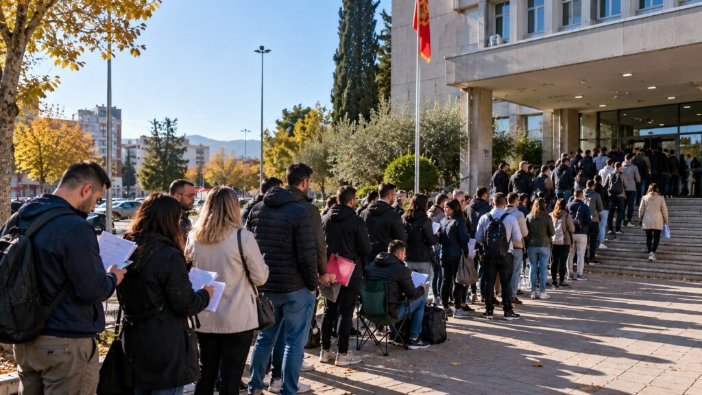 Karadağ’da oturum işlemlerine gece kuyruğu: Türkler de bekliyor 1 Karadağ oturum izni için Podgorica’da yabancıların resmî işlem sırası