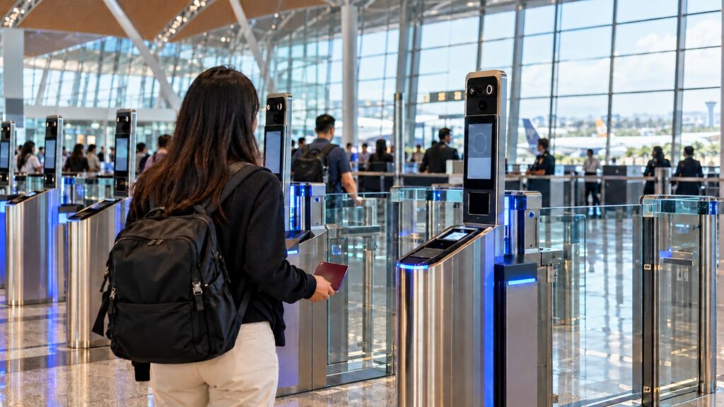 Malezya biyometrik sınır kontrolü haberi için havalimanındaki otomatik pasaport kontrol kapıları ve geçiş alanı