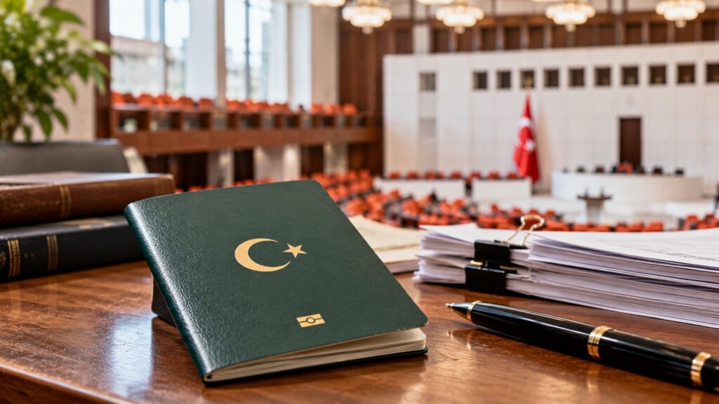 Özel okul öğretmenleri için ikinci yeşil pasaport teklifi: 10 yıl şartı 7 özel okul öğretmenlerine yeşil pasaport için Meclis salonu önünde temsilî pasaport ve teklif belgeleri