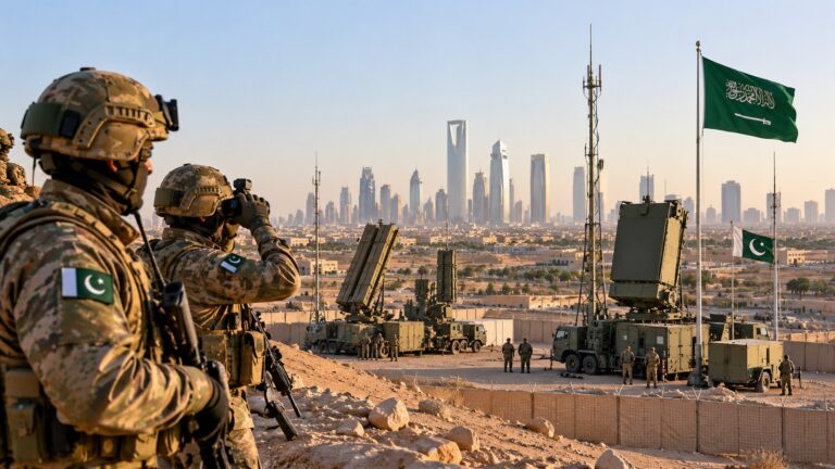 Pakistan askerleri Suudi Arabistan'da sınır güvenliği ve hava savunması görevlerini temsil eden görsel