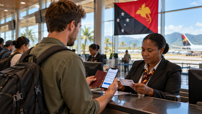 Papua Yeni Gine’ye uçacakların giriş kartı binişten önce kontrol ediliyor