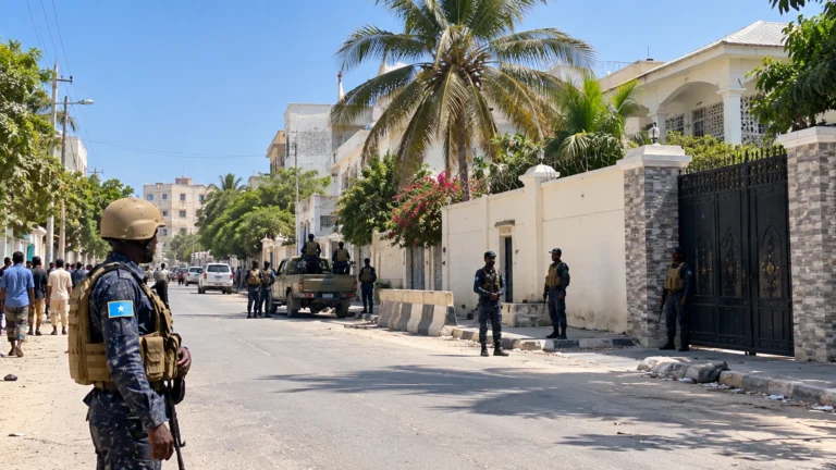 Somali muhalefeti haberine ait Mogadişu’da konut çevresinde güvenlik güçlerini gösteren temsili görsel