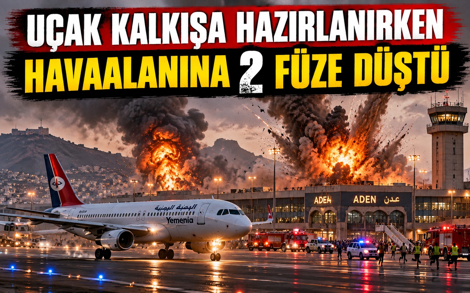 Uçak kalkışa hazırlanırken havaalanına 2 füze düştü