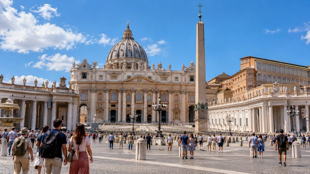 Vatikan’a gitmek için ayrı vize gerekiyor mu? Roma üzerinden giriş şartları 1 Vatikan turist vizesi – Vatikan Aziz Petrus Meydanı ve bazilika